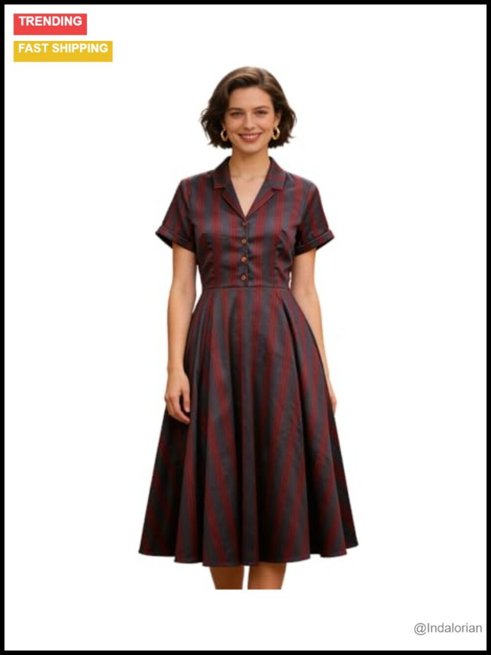 Vintage Cape Collar Short Sleeve A-Line Swing Dress with Pockets